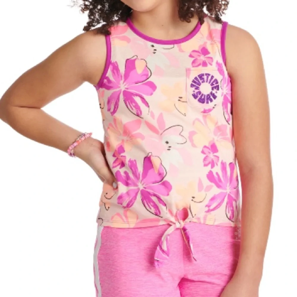 Justice Girls Pink Floral Tank Top